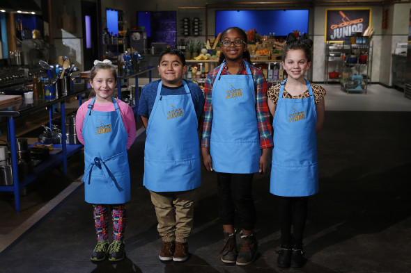 From left, junior chefs Sophie Bravo, Joshua Pantoja, Caryn Cummings and Haley Mattes pose as seen on Food Network's Chopped Junior, Season 2.