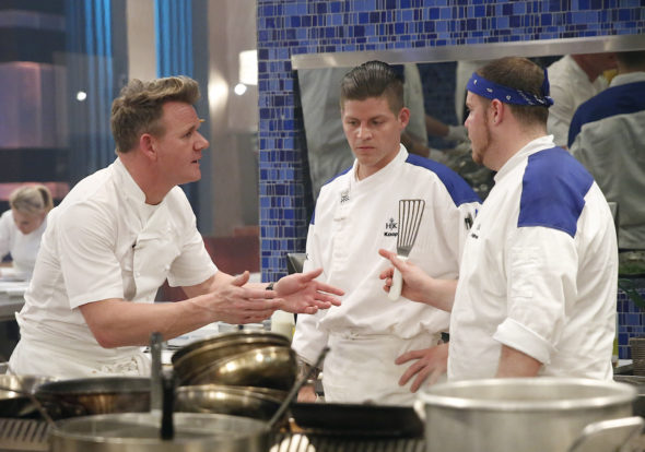 HELL'S KITCHEN: L-R: Host / chef Gordon Ramsay with contestants Koop and Andrew in the all-new “17 Chefs Compete” episode of HELL’S KITCHEN airing Friday, Sept. 30 (8:00-9:01 PM ET/PT) on FOX. Cr: Greg Gayne / FOX. © 2016 FOX Broadcasting Co.