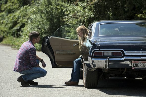 Supernatural TV show on The CW: season 12 (cancelled or renewed?). Baby Supernatural, black 1967 Impala.