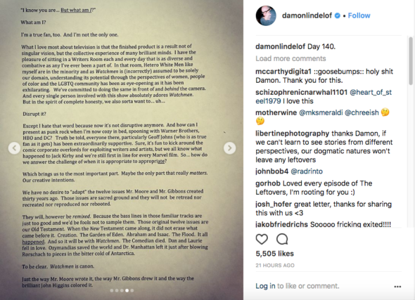 Damon Lindelof page 4 of 5; Watchmen TV show on HBO: canceled or renewed?