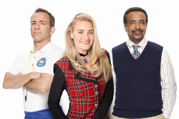 The Goldbergs spin-off; Schooled TV show on ABC: season 1 (canceled or renewed?); Bryan Callen as Coach Mellor, AJ Michalka as Lainey Lewis, and Tim Meadows as Principal Glascott.